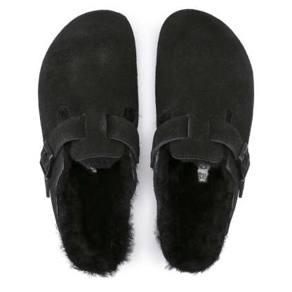 Birkenstock Unisex Boston Shearling Zamsz Skóra - Czarny