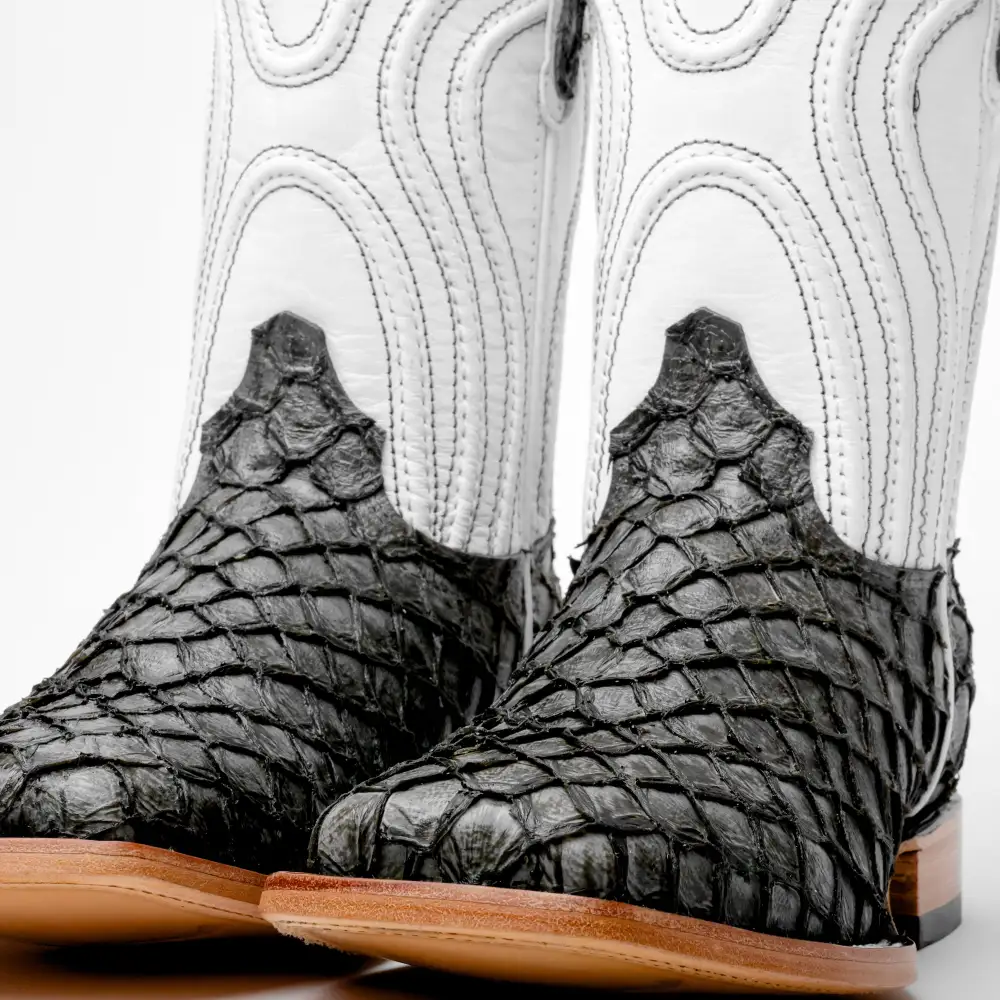 Šedé mini kožené boty Pirarucu - s hranatou špičkou