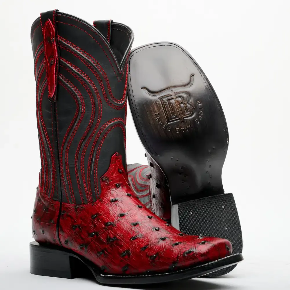 Kožené boty z pštrosí kůže Black Cherry - hranatá špička