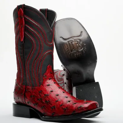 Kožené boty z pštrosí kůže Black Cherry - hranatá špička