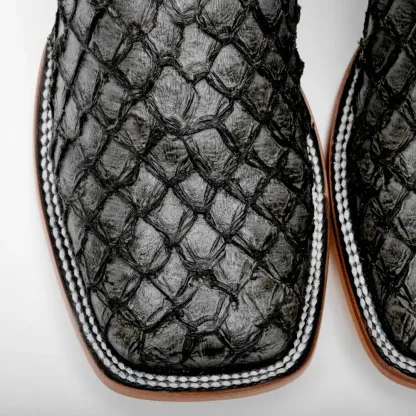 Šedé mini kožené boty Pirarucu - s hranatou špičkou