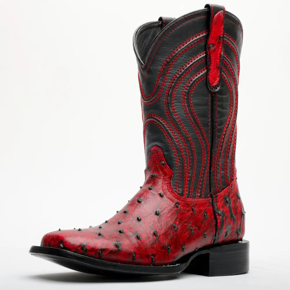 Kožené boty z pštrosí kůže Black Cherry - hranatá špička