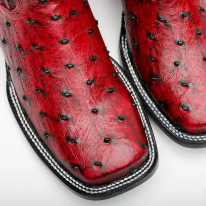 Kožené boty z pštrosí kůže Black Cherry - hranatá špička