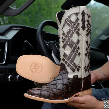 Čokoládově hnědé kožené boty Pirarucu - hranatá špička