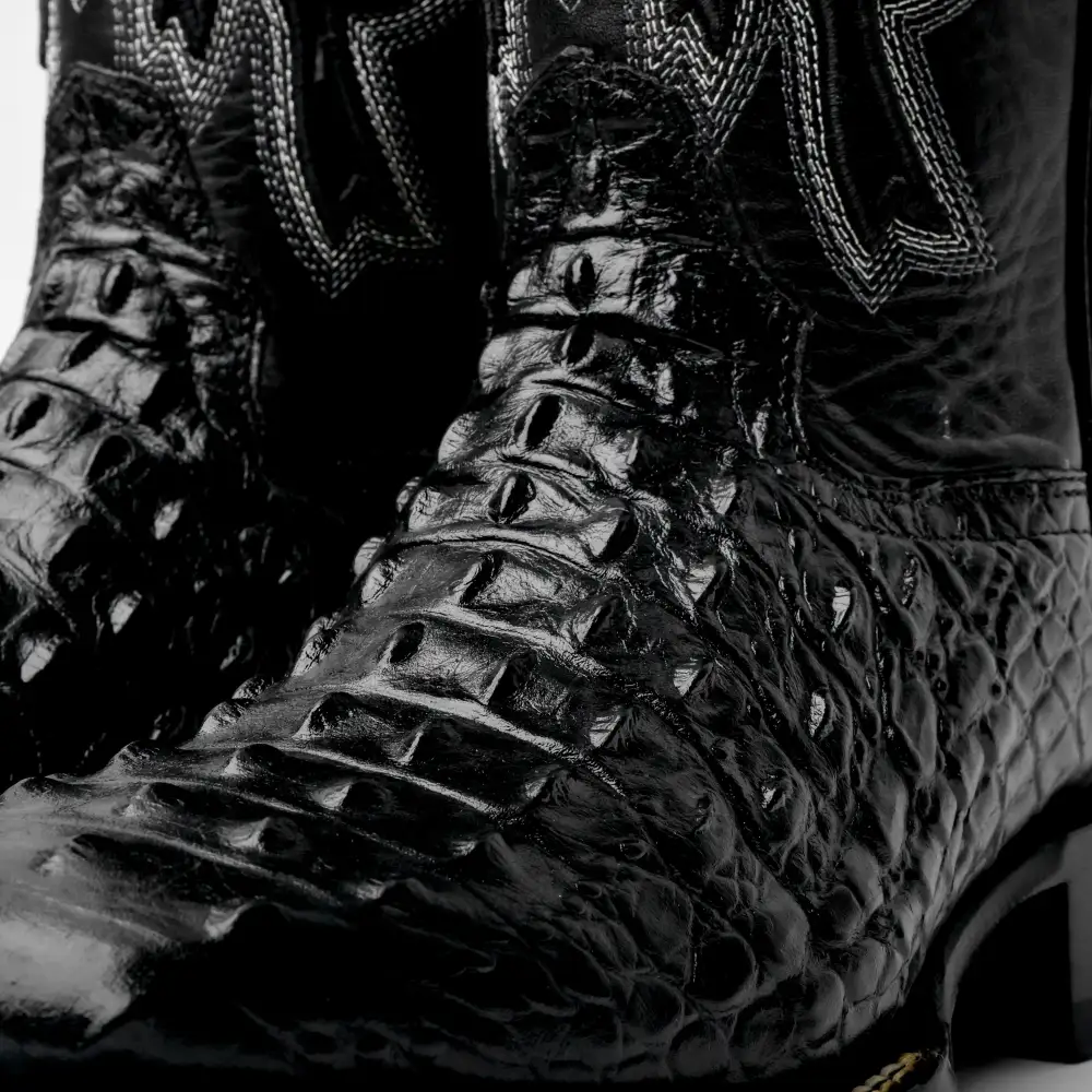 Černé kožené boty Caiman s rohovinou - hranatá špička