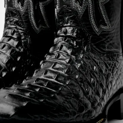 Černé kožené boty Caiman s rohovinou - hranatá špička