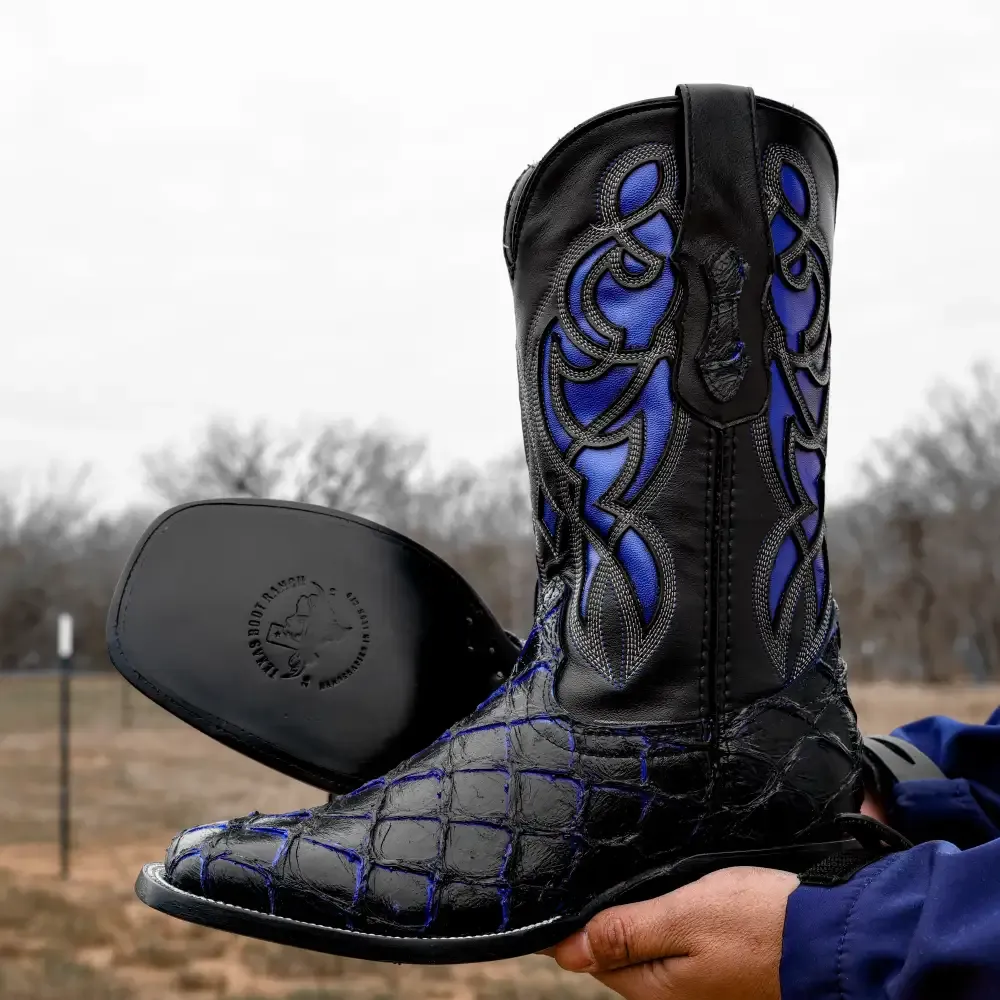 Černo-modré kožené boty Pirarucu - hranatá špička