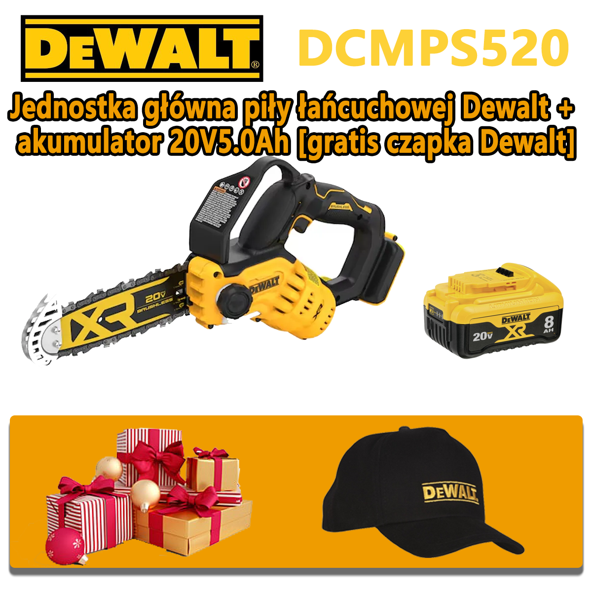 DEWEI/20V bateria litowa bezszczotkowa 8-calowa bezprzewodowa ręczna piła łańcuchowa przenośna maszyna do cięcia DCMPS520 gongju ogrodowego