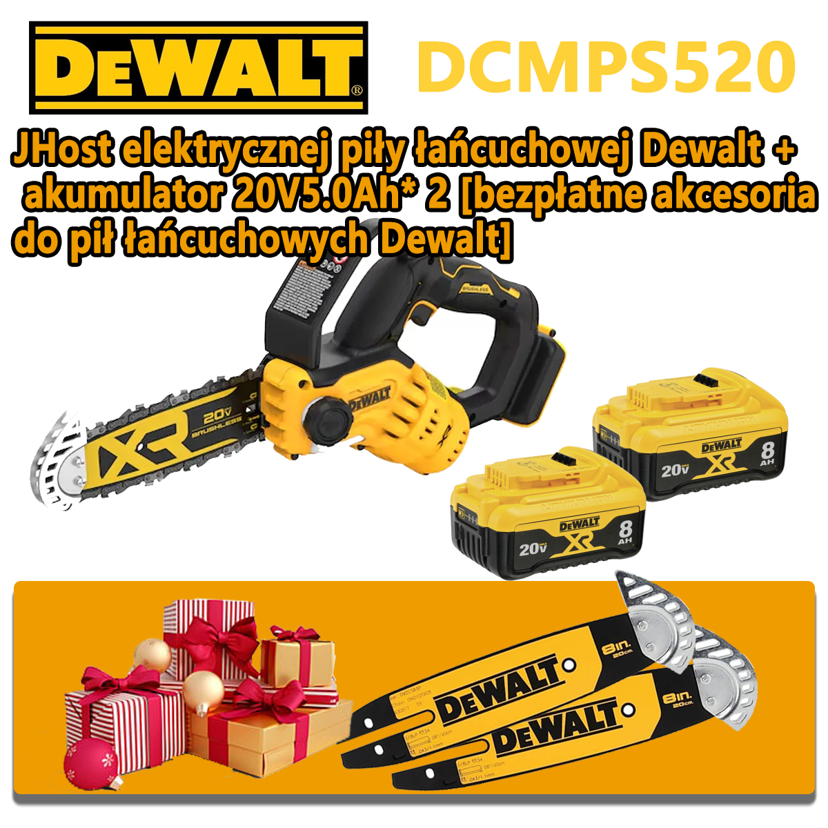 DEWEI/20V bateria litowa bezszczotkowa 8-calowa bezprzewodowa ręczna piła łańcuchowa przenośna maszyna do cięcia DCMPS520 gongju ogrodowego