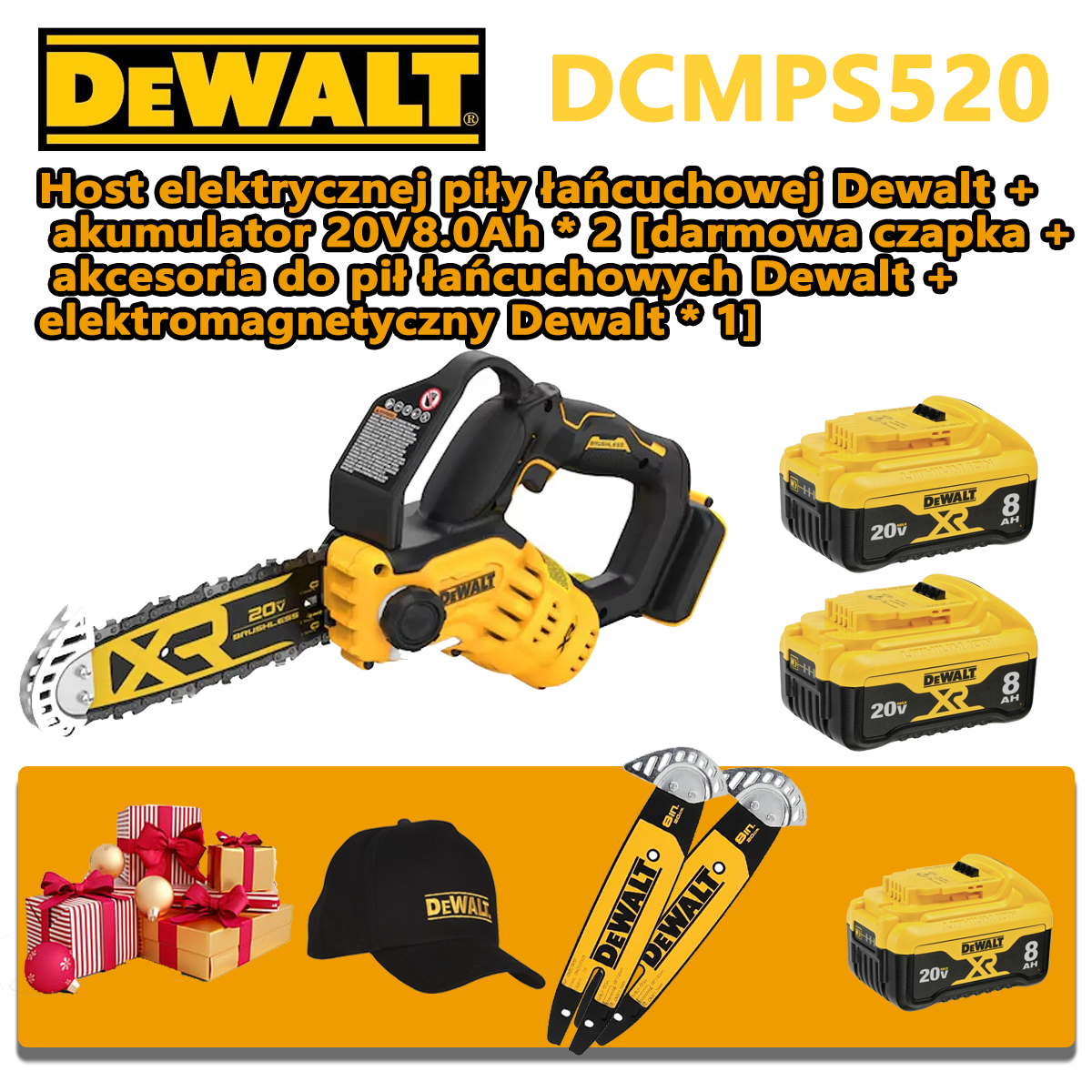 DEWEI/20V bateria litowa bezszczotkowa 8-calowa bezprzewodowa ręczna piła łańcuchowa przenośna maszyna do cięcia DCMPS520 gongju ogrodowego