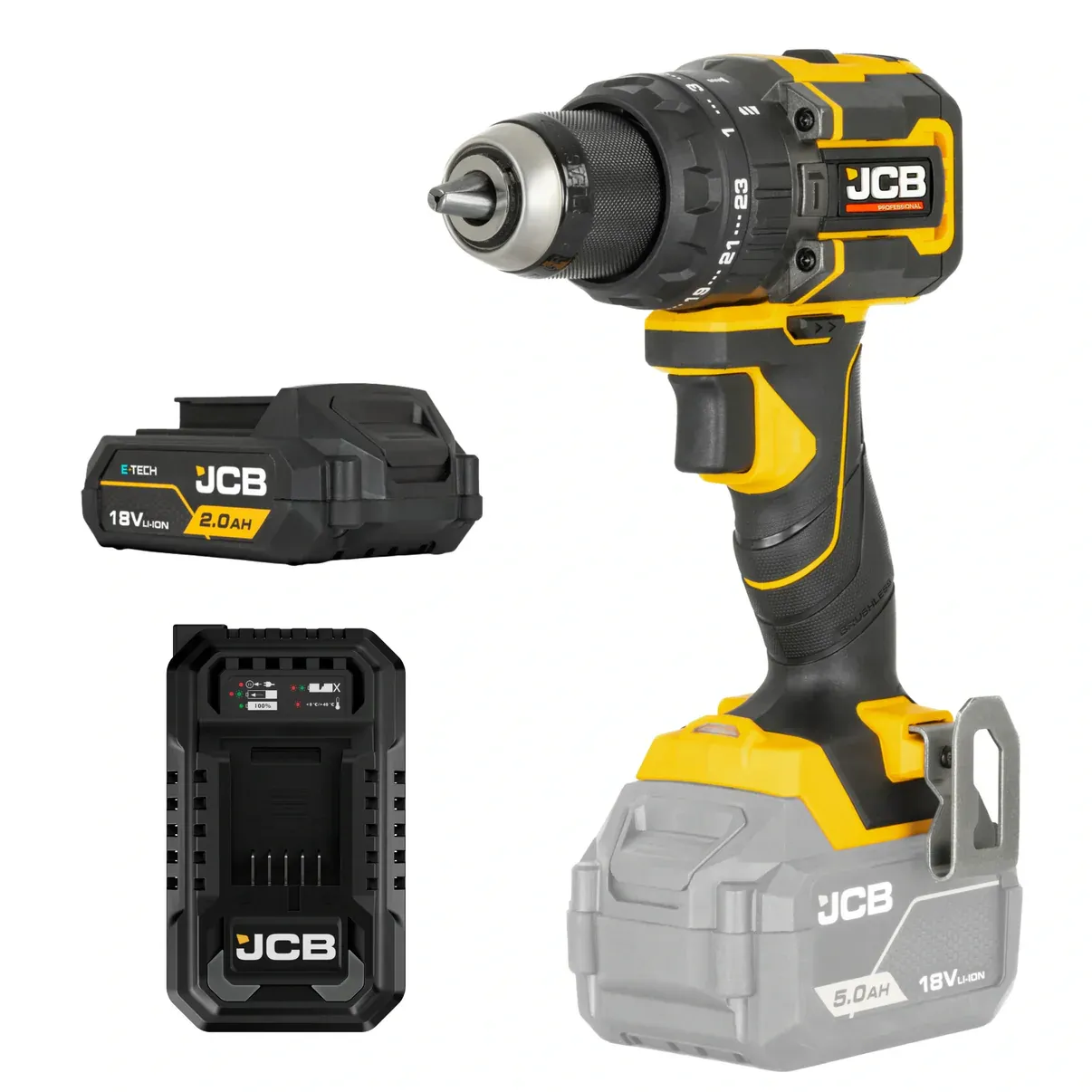 Wiertarko-wkrętarka akumulatorowa JCB 18V 75 Nm – Brushless z udarem