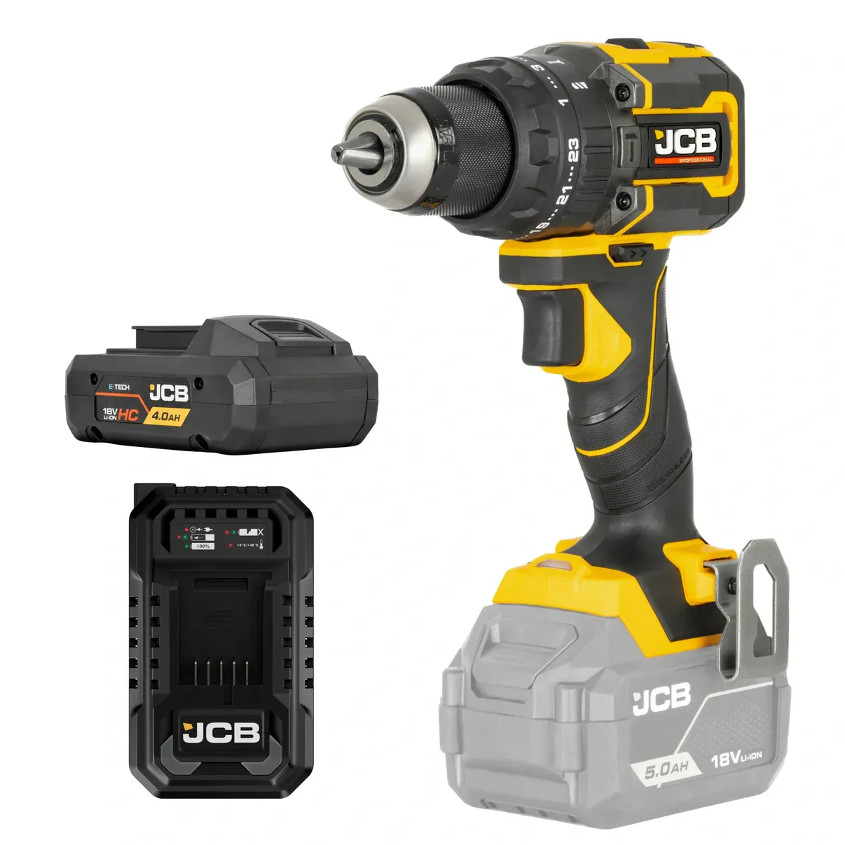 Wiertarko-wkrętarka akumulatorowa JCB 18V 75 Nm – Brushless z udarem