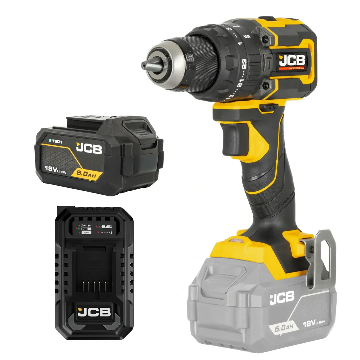 Wiertarko-wkrętarka akumulatorowa JCB 18V 75 Nm – Brushless z udarem