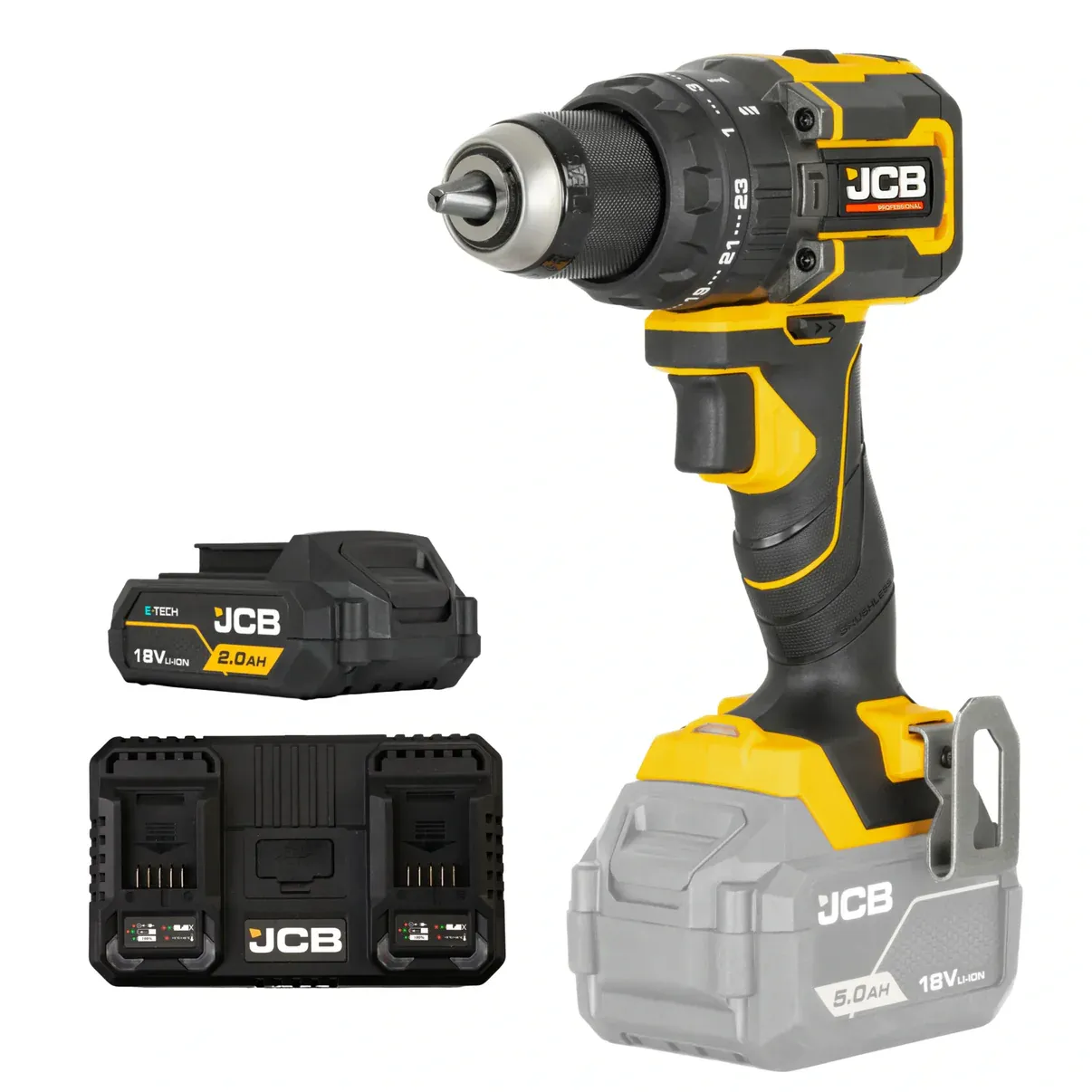 Wiertarko-wkrętarka akumulatorowa JCB 18V 75 Nm – Brushless z udarem