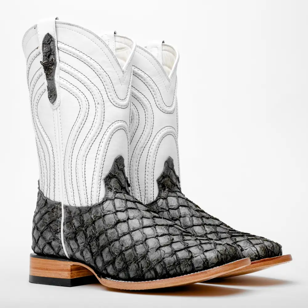 Šedé mini kožené boty Pirarucu - s hranatou špičkou