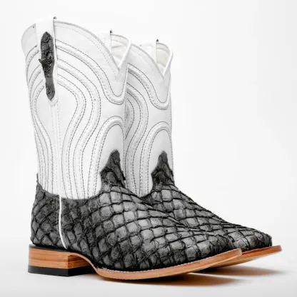 Šedé mini kožené boty Pirarucu - s hranatou špičkou