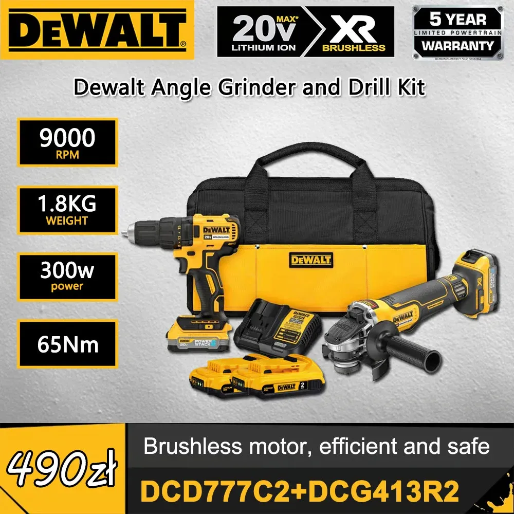 【Noworoczna promocja】Zestaw Dewalt: szlifierka kątowa + wiertarka Cena regularna: 1280 zł Cena promocyjna: 490 zł Tylko 300 zestawów dostępnych! Zamów teraz!