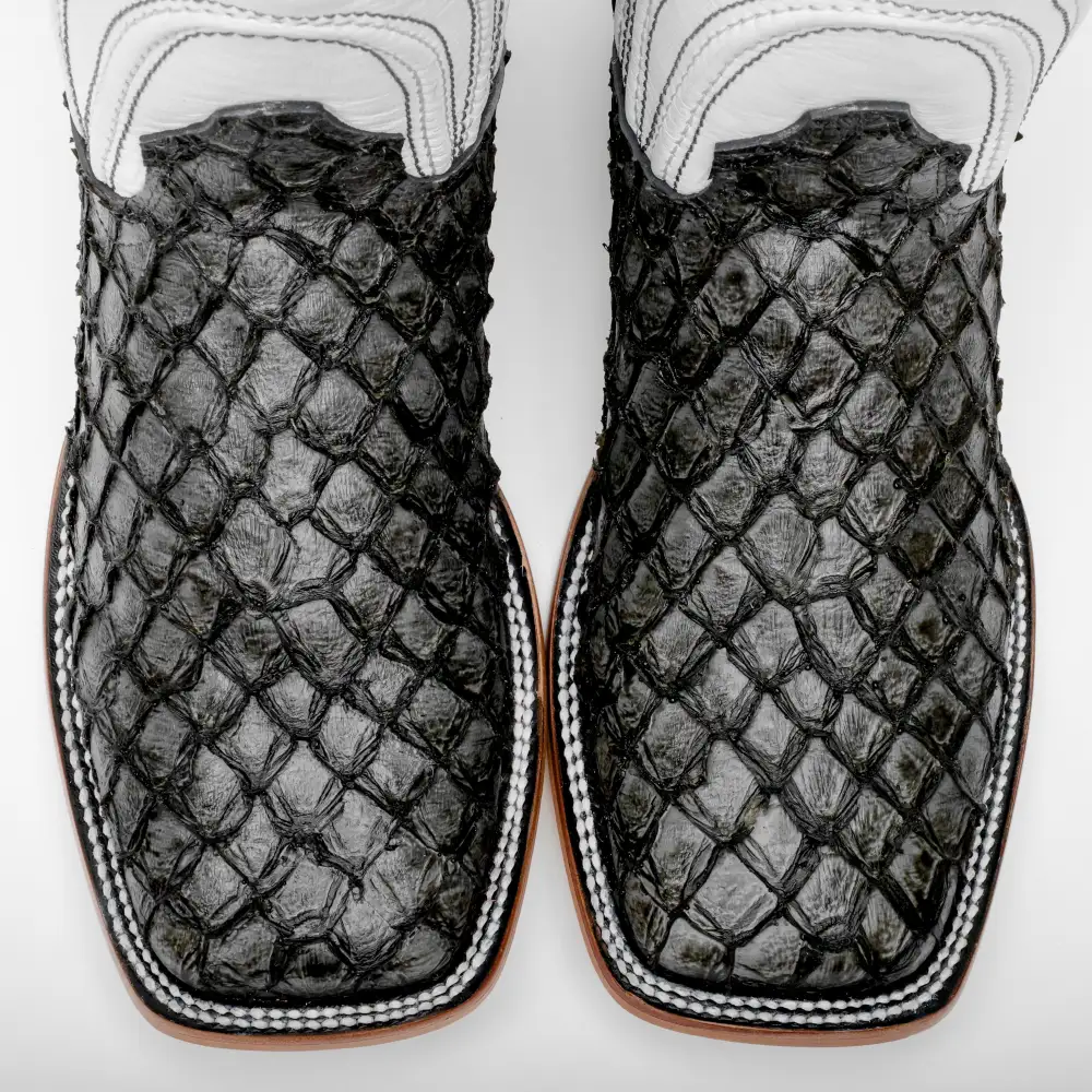 Šedé mini kožené boty Pirarucu - s hranatou špičkou