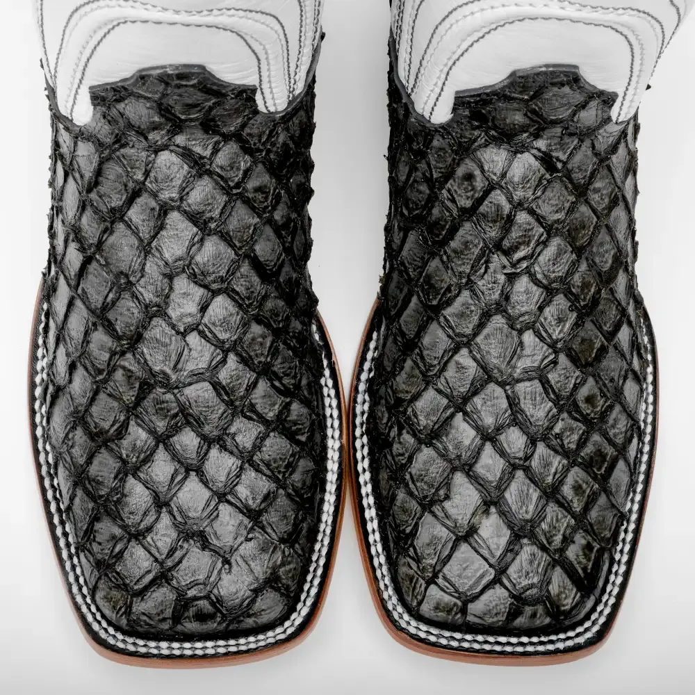 Šedé mini kožené boty Pirarucu - s hranatou špičkou