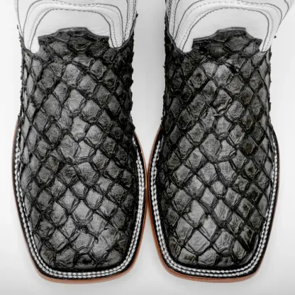 Šedé mini kožené boty Pirarucu - s hranatou špičkou