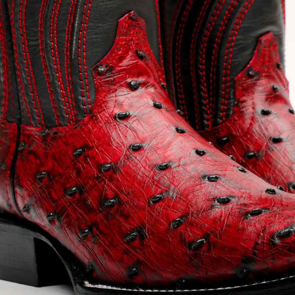 Kožené boty z pštrosí kůže Black Cherry - hranatá špička