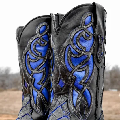 Černo-modré kožené boty Pirarucu - hranatá špička