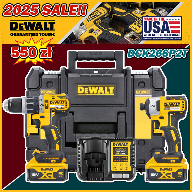 Promocja marki DEWALT na rok 2025! ZESTAW DEWALT DCK266P2 WIERTARKA + ZAKRĘTARKA dostępny za jedyne 550 zł!