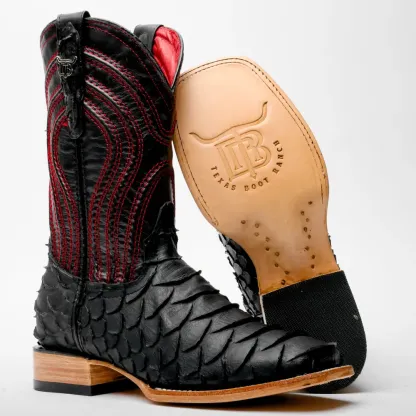 Matné černé jumbo kožené boty z pythonu - hranatá špička