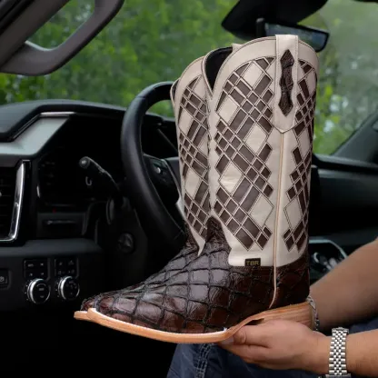 Čokoládově hnědé kožené boty Pirarucu - hranatá špička