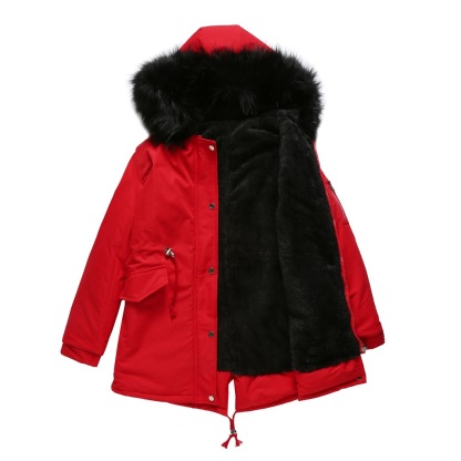 Mid-length hooded fleece jacket for winter warmth - C0338