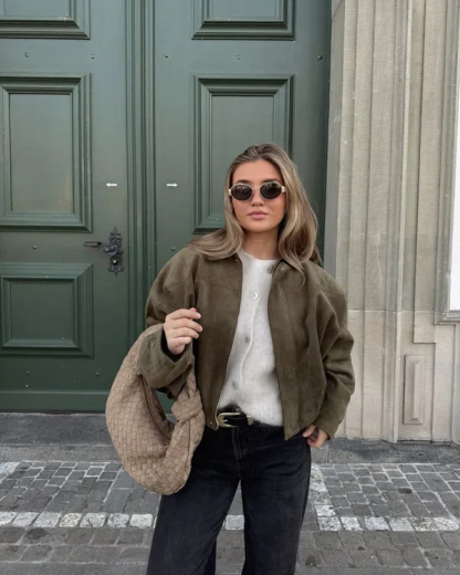 Stylish and versatile suede textured bomber jacket - C327