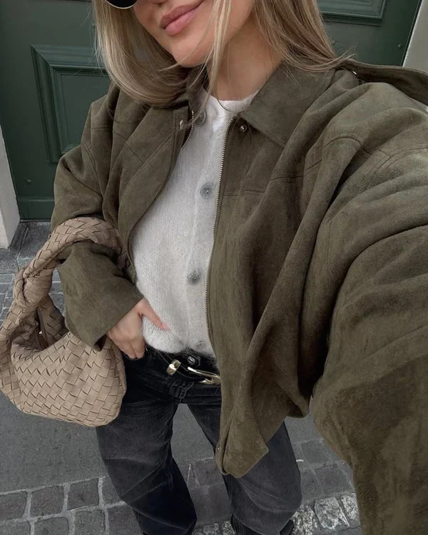 Stylish and versatile suede textured bomber jacket - C327