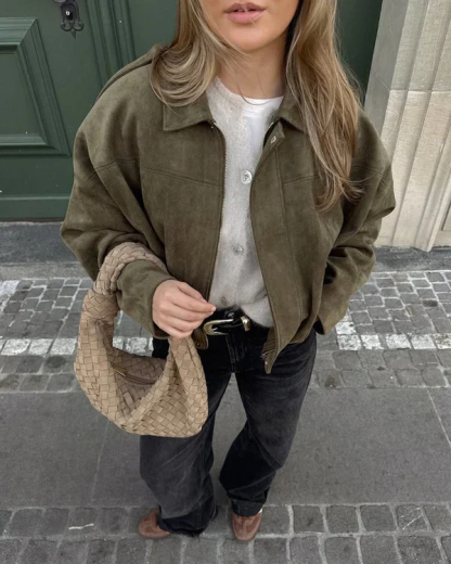 Stylish and versatile suede textured bomber jacket - C327