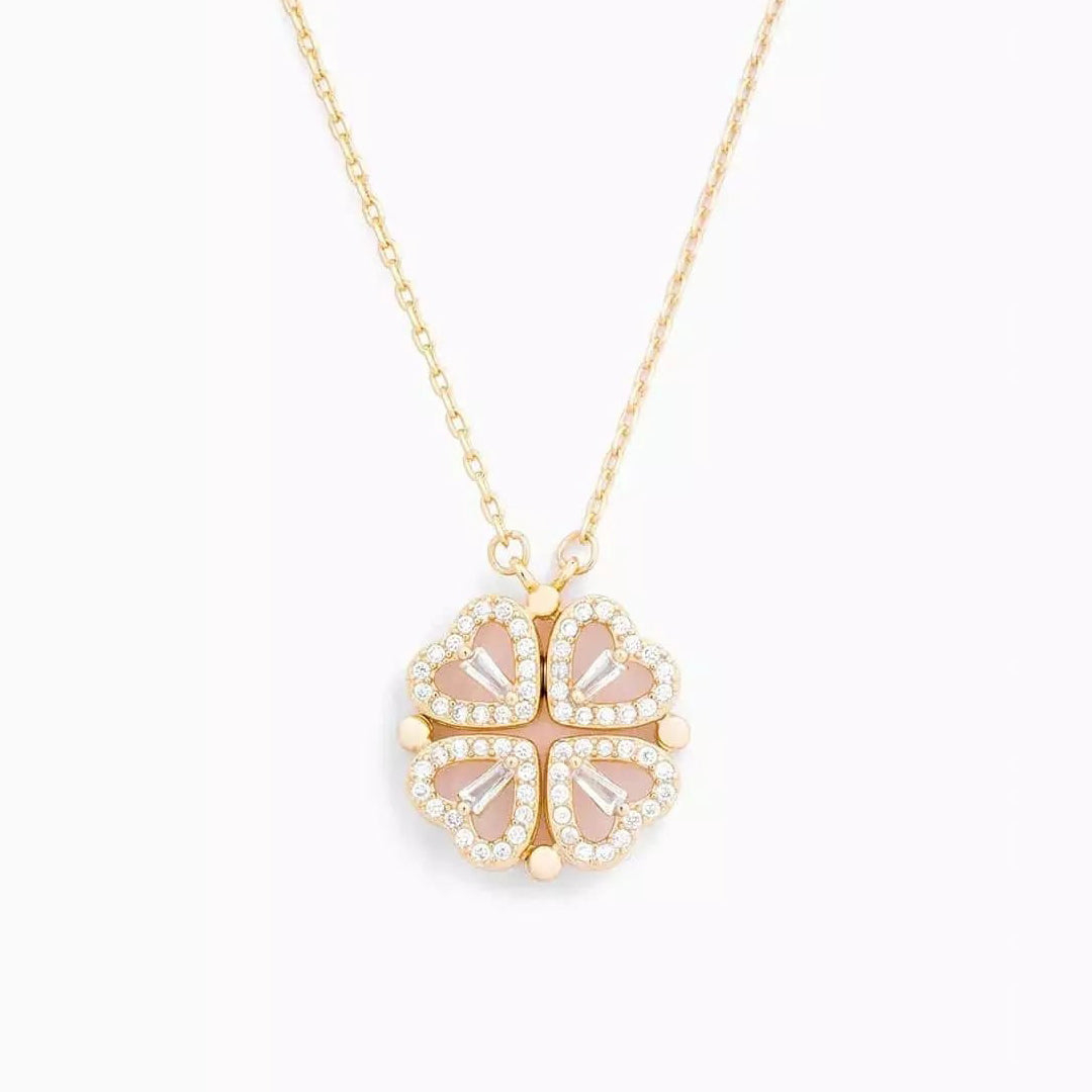 Zircon-Embellished Heart-Shaped Four-Leaf Clover Necklace - SS0108