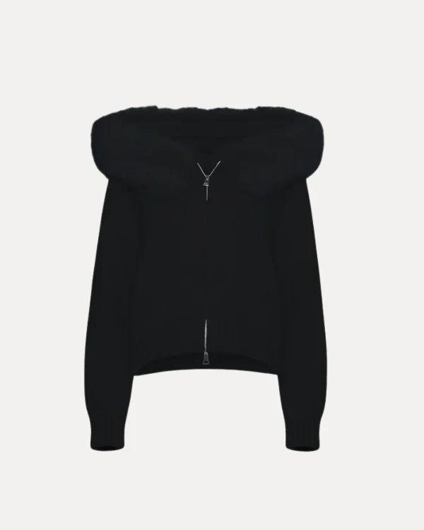 Versatile large fur collar hooded zipper lazy style cardigan - C0323