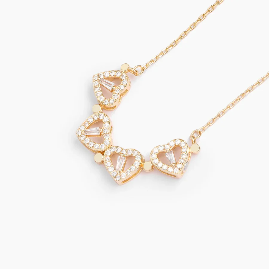 Zircon-Embellished Heart-Shaped Four-Leaf Clover Necklace - SS0108