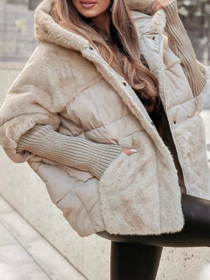 Hooded long-sleeved fleece-lined winter casual jacket - C0346