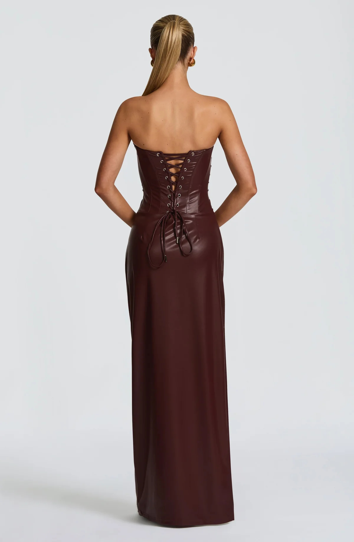 Fashionable PU leather slit dress with laces - C0342