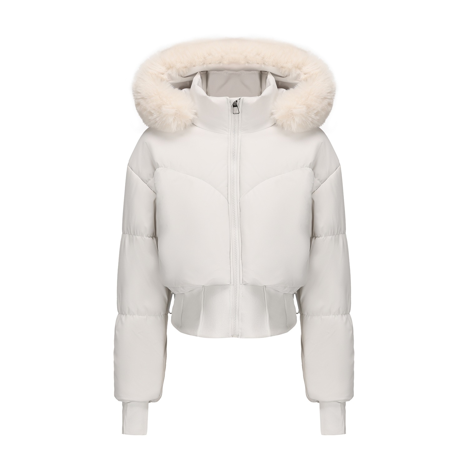 Short cotton-padded jacket with large fur collar and hood - C337