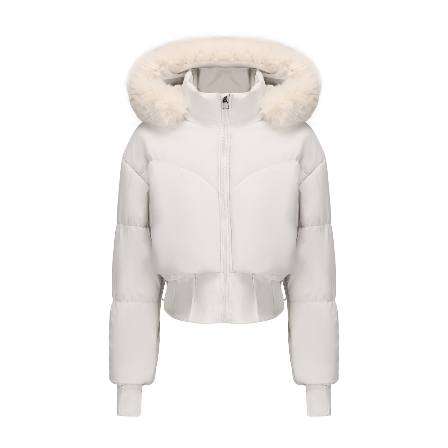 Short cotton-padded jacket with large fur collar and hood - C337