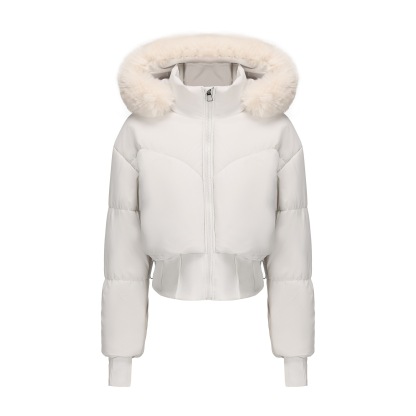 Short cotton-padded jacket with large fur collar and hood - C337