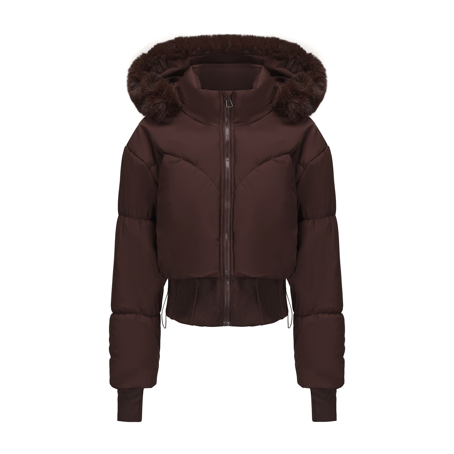 Short cotton-padded jacket with large fur collar and hood - C337