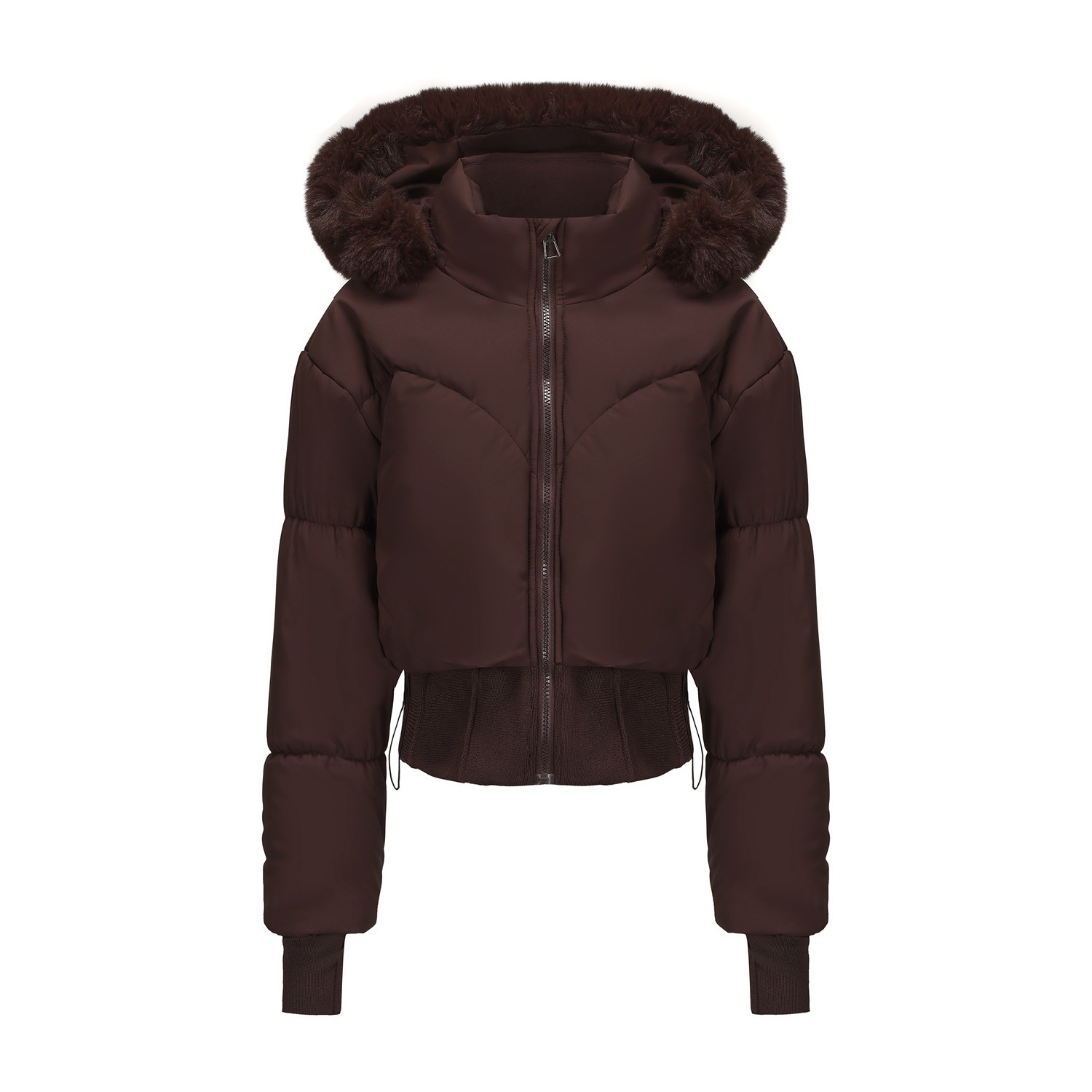 Short cotton-padded jacket with large fur collar and hood - C337