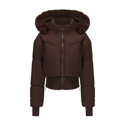 Short cotton-padded jacket with large fur collar and hood - C337