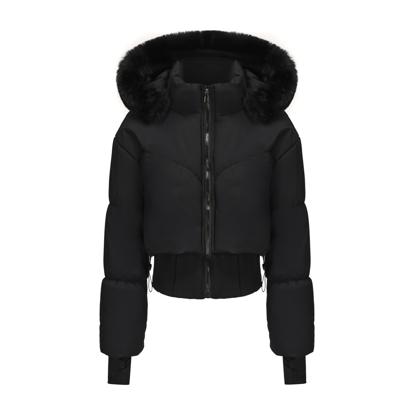 Short cotton-padded jacket with large fur collar and hood - C337
