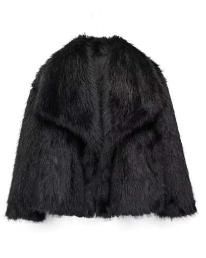 女式人造毛皮大衣长袖蓬松夹克 - C0320