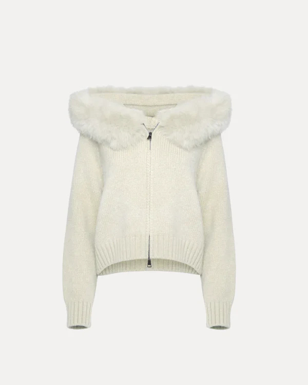 Versatile large fur collar hooded zipper lazy style cardigan - C0323