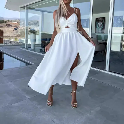 レディース スパゲッティストラップ ハイスリットドレス - S0103