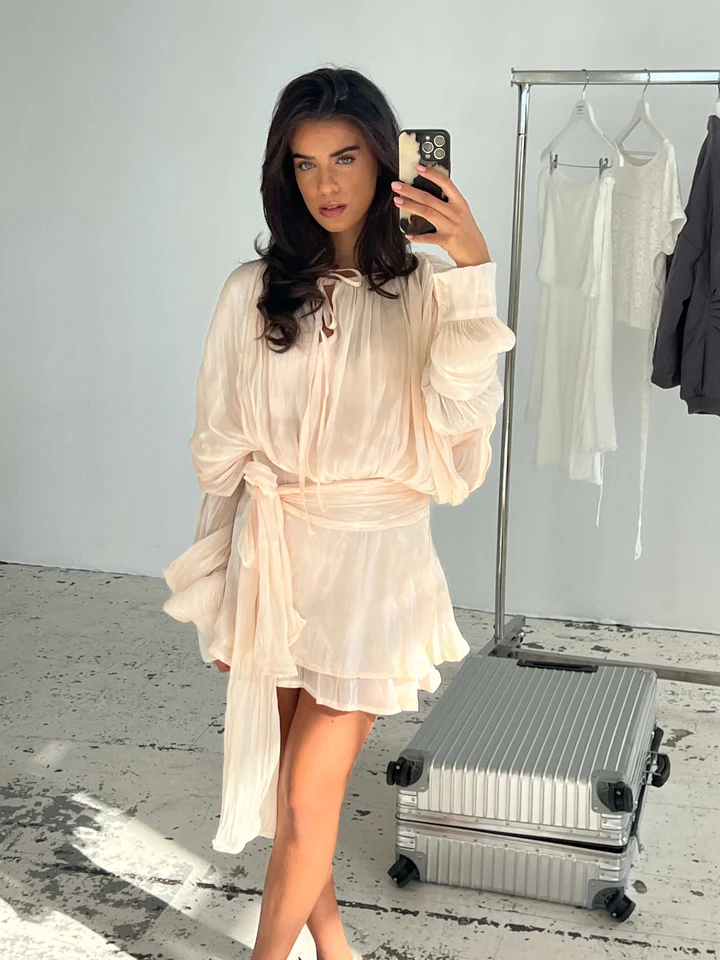 Elegant lantern sleeve cross collar dress - C0301