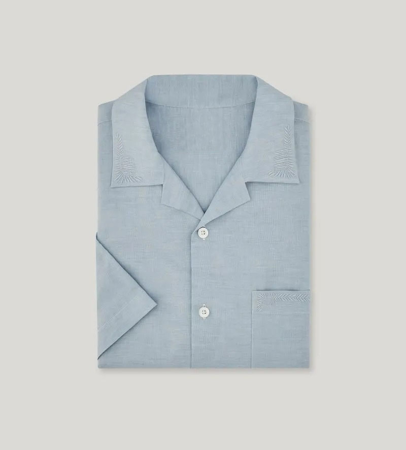 Camicia casual in cotone e lino ricamata a forma quadrata